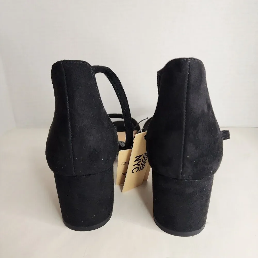 NIB MADDEN NYC WOMENS BLACK SZ 11 RHINESTONE ILLIE CITY BLOCK HEEL STRAPPYSANDAL